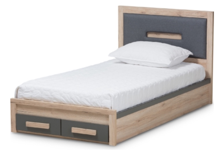 Pandora 2 Drawer Twin Storage Platform Bed in Gray & Oak Finish by Baxton Studio(incomplete box 1/3)
