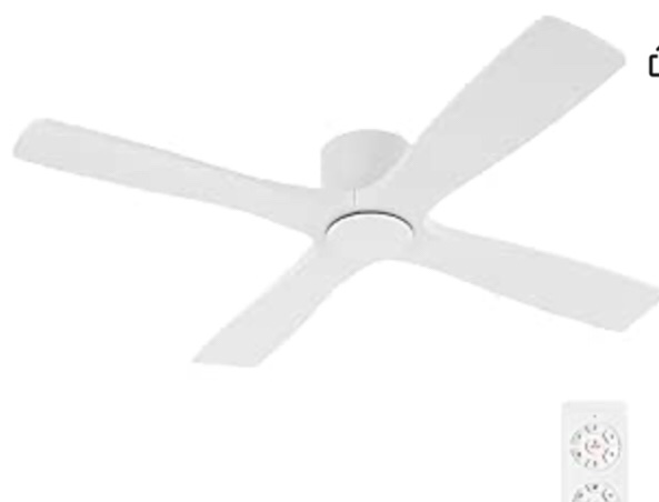 WINGBO 54 Inch Flush Mount DC Ceiling Fan without Lights, 4 Reversible Carved Wood Blades, 6-Speed Noiseless DC Motor, Huger Ceiling Fan No Lights in Gloss White with White Blades