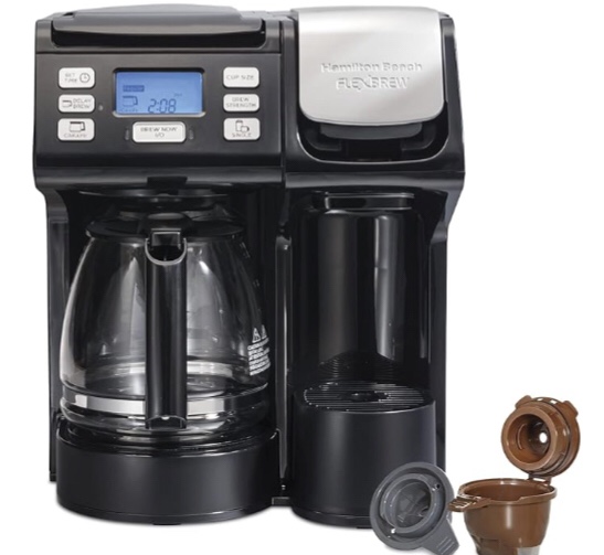 Hamilton Beach 49976 FlexBrew Trio 2-Way Coffee Maker, Compatible with K-Cup Pods or Grounds, Combo, Single Serve & Full 12c Pot, Black Single Serve & Full 12c Pot Black
