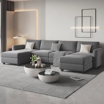 raunel 6 piece velvet upholstered sectional *incomplete* *2 boxes total* 