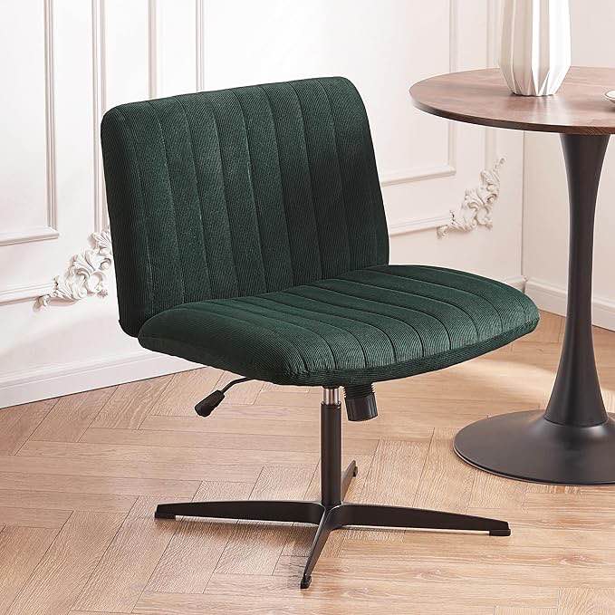 HOOLETE Criss Cross Legged Office Chair no Wheels Upholstered Wide Seat Armless Desk Chair 