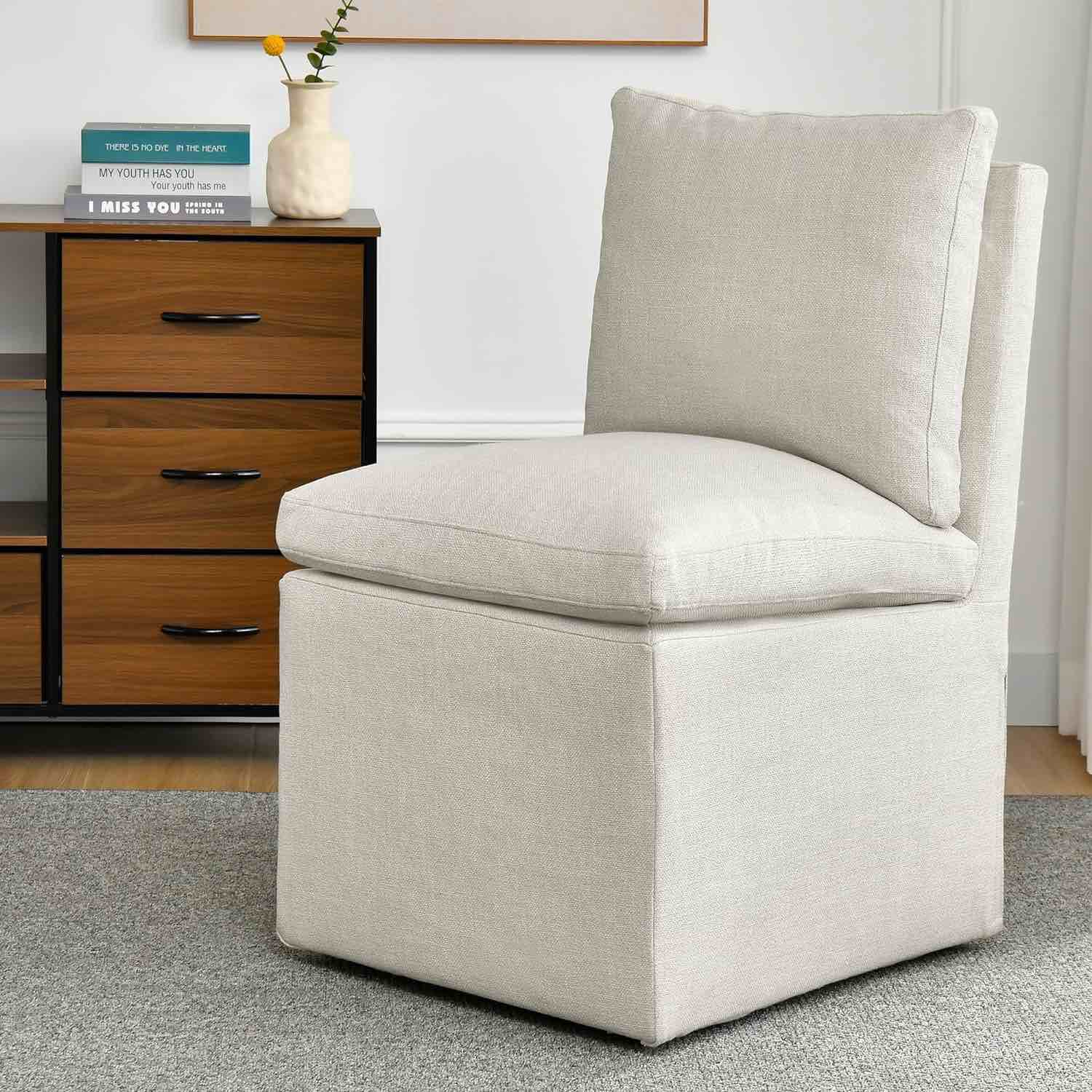 DUHOME Upholstered Armless Dining Chair with Casters,Linen Accent Chair (incomplete, missing pieces)