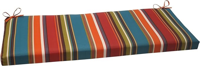 Pillow Perfect Stripe Indoor/Outdoor Sofa Setee Bench Swing Cushion with Ties, Weather, and Fade Resistant, Red/Brown Westport, 1 Count