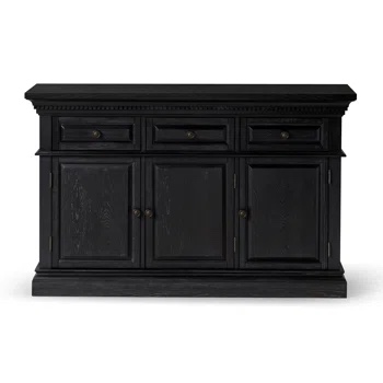 Maven Lane Theo Traditional Large Wooden Sideboard, Accent Buffet Server Table with Doors for Kitchen or Living Room in Antiqued Black Finish