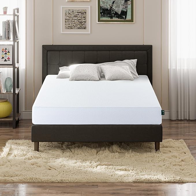 ZINUS 8 Inch Green Tea Cooling Gel Memory Foam Mattress, Queen, Fiberglass Free, Cooling Gel Foam, Pressure Relieving, CertiPUR-US Certified, Mattress in A Box, White