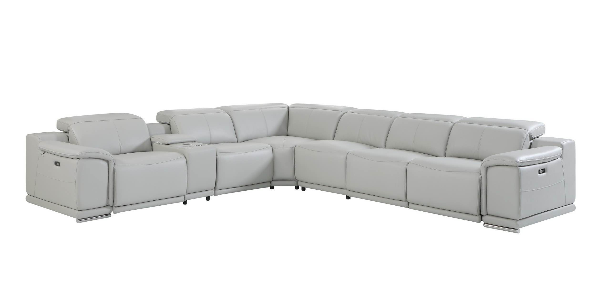 GLOBAL UNITED 9762 GENUINE ITALIAN LEATHER 4-POWER RECLINING 7PC SECTIONAL WITH 1-CONSOLE IN LIGHT GRAY COLOR (Only 1 Piece // INCOMPLETE SET) Middle Seat Only