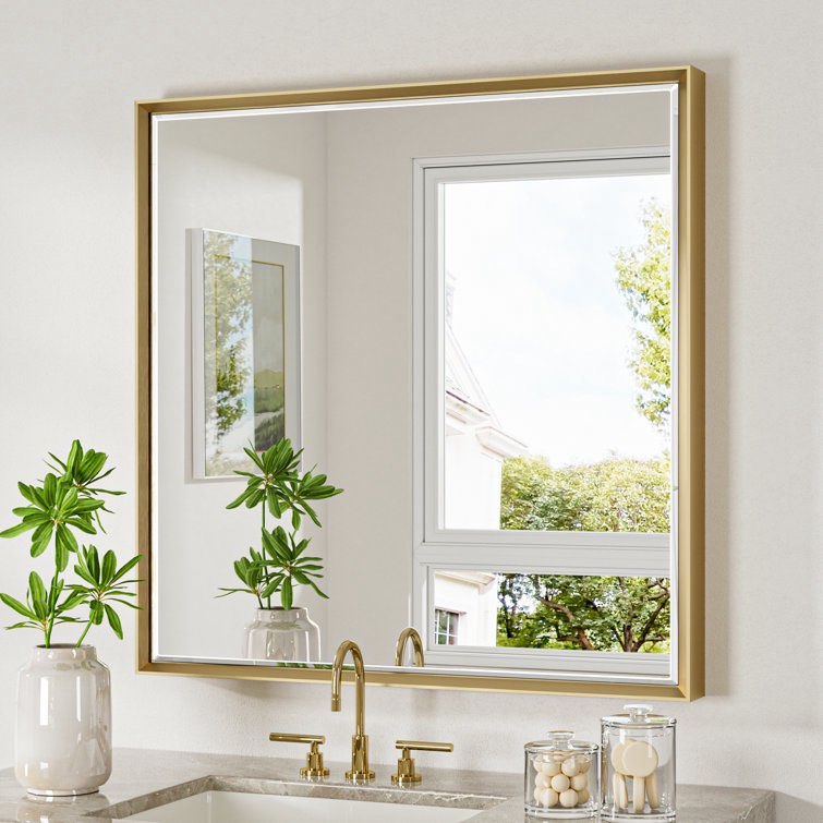 Rectangle Wall Mirror Beveled Design, Bathroom Mirror, Brushed Finish