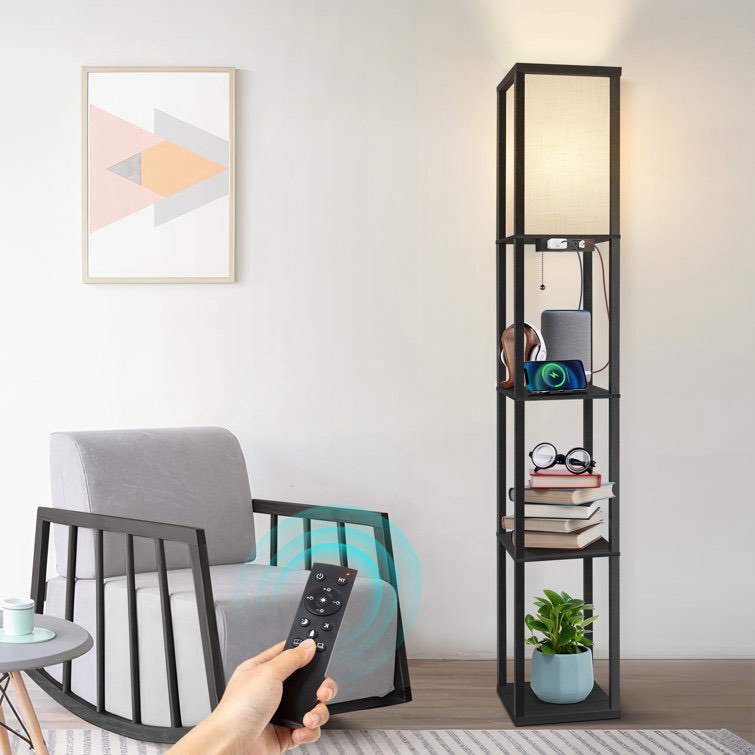 Jarold 63.7" Column Dimmable Floor Lamp with Shelves & Remote Control & USB Charging Station