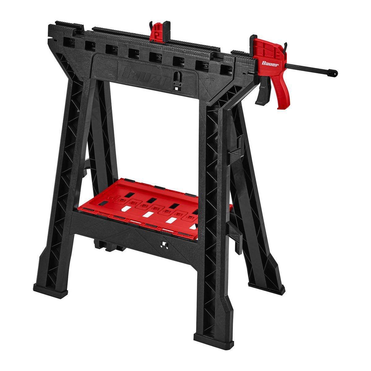 BAUER 32 in. Polypropylene Folding Sawhorse with Bar Clamp, 500 lb. Capacity