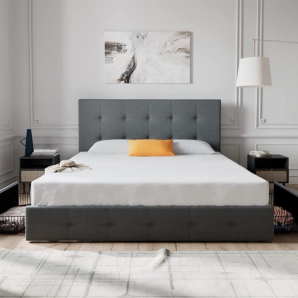 ALLEWIE KING PLATFORM BED FRAME WITH STORAGE