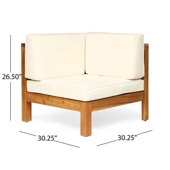 58941.00CONCRM. TEAK FINISH WITH CREAM COLOR CUSHION. CORNER PIECE ONLY.  INCOMPLETE 