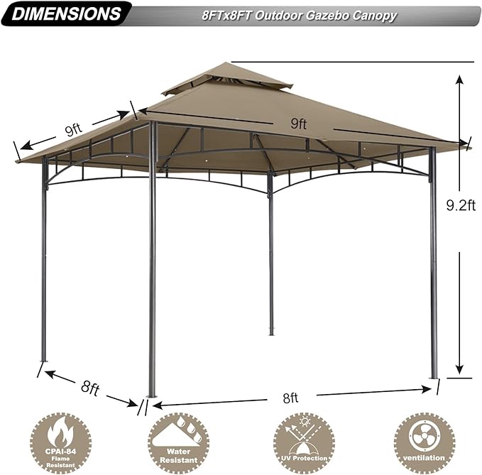 10,5 Ft. W x 10,5 Ft. D Steel Patio Gazebo. N20GHGP-024. khaki