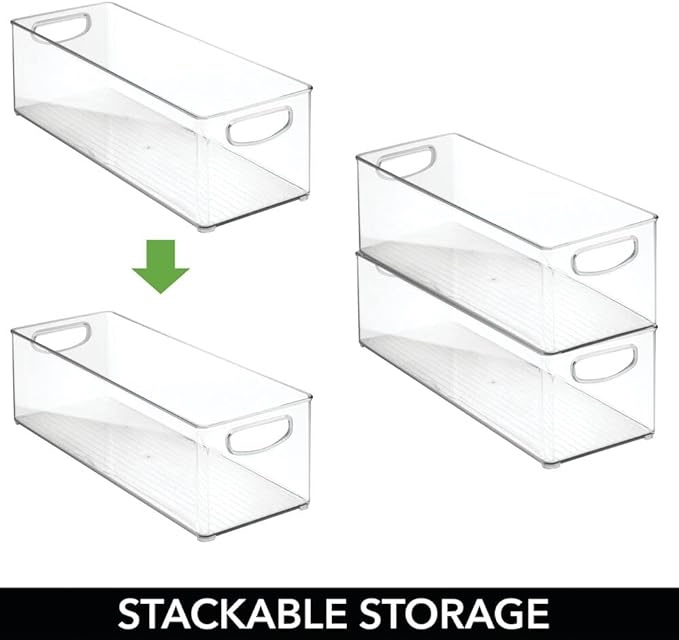 mDesign Plastic Video Game Organizer - Game Storage Holder Bin with Handles for Media Console Stand, Closet Shelf, Cabinets, Bookshelves - Holds Disc, Video Games - Ligne Collection - Clear 4 pc 