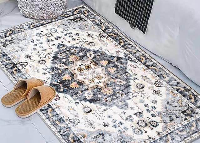 Aorsost Boho Area Rug Vintage Non Slip Hallway Runner Rug Faux Wool Area Rug Washable Runner Rug for Living Room Bedroom Kitchen Laundry Room 8x10