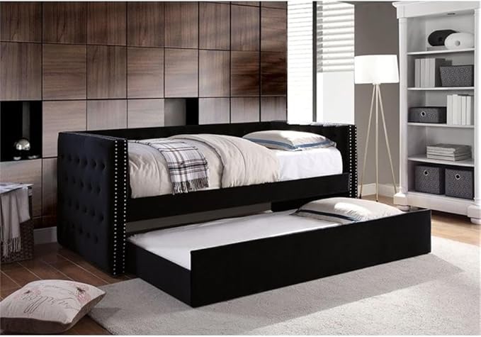 SOFA BED WITH TRUNK SYNTHETIC LEATHER BLACK W48735543