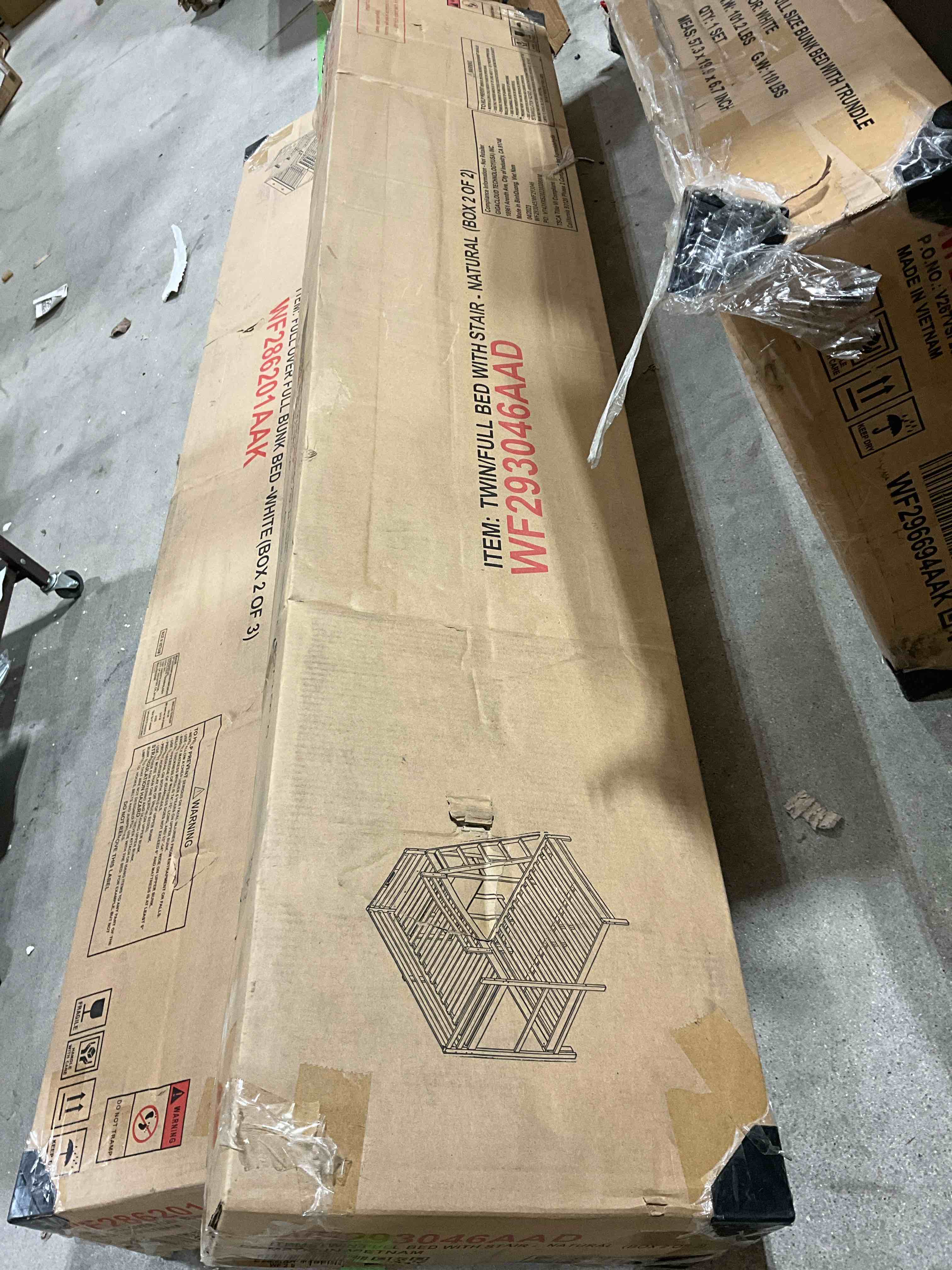 Full Bunk Bed with Built in Desk and Three Drawers in Natural