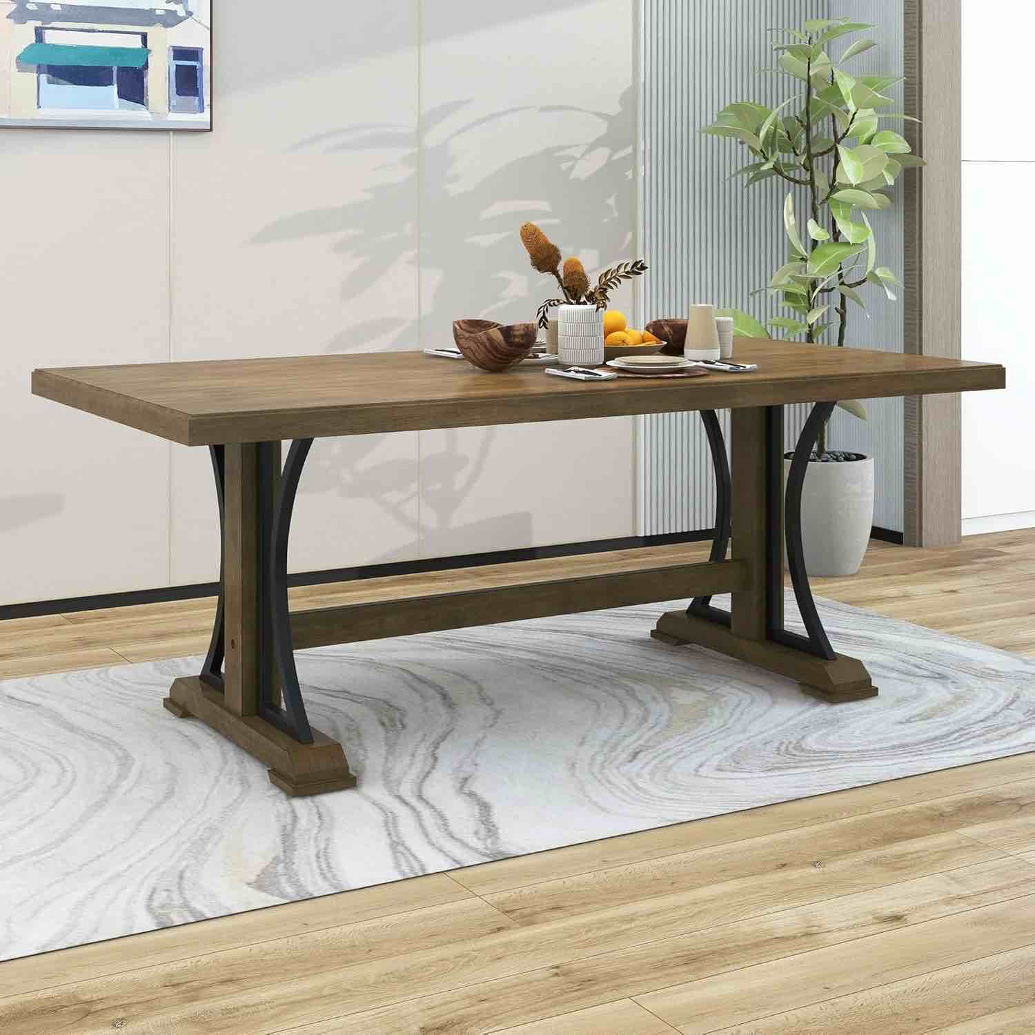 TREXM Retro Style Dining Table 78"Wood Rectangular Table, Seats up to 8 WF291208AAD