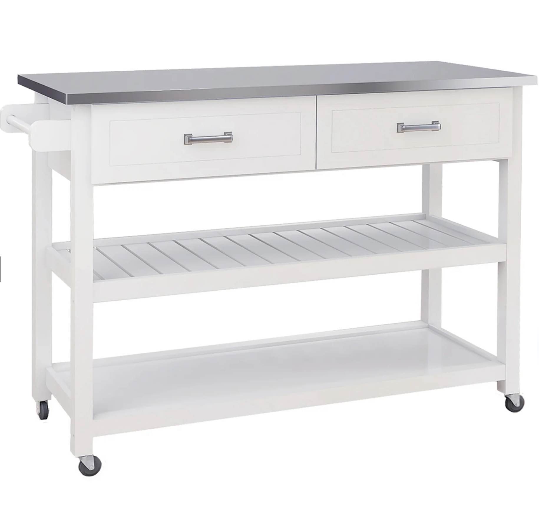 Stainless Steel Table Top White Kicthen Cart With Two Drawers W28218593