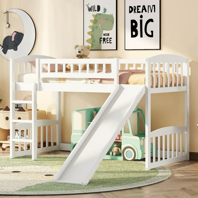 LOFT BED WITH SLIDE + BOOKSHELF - WHITE  WF281585AAK