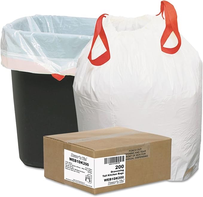 New, Draw 'n Tie Trash Bags, 13 Gal, 0.9 Mil, White, 200/carton 