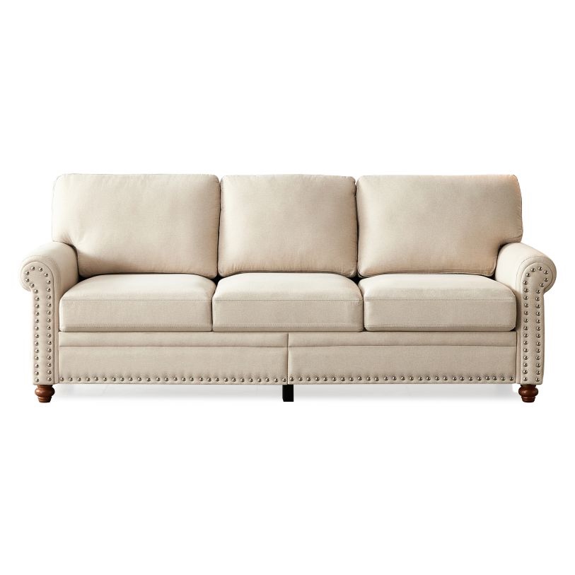 Linen Fabric Upholstery w/ Storage Sofa (Beige)