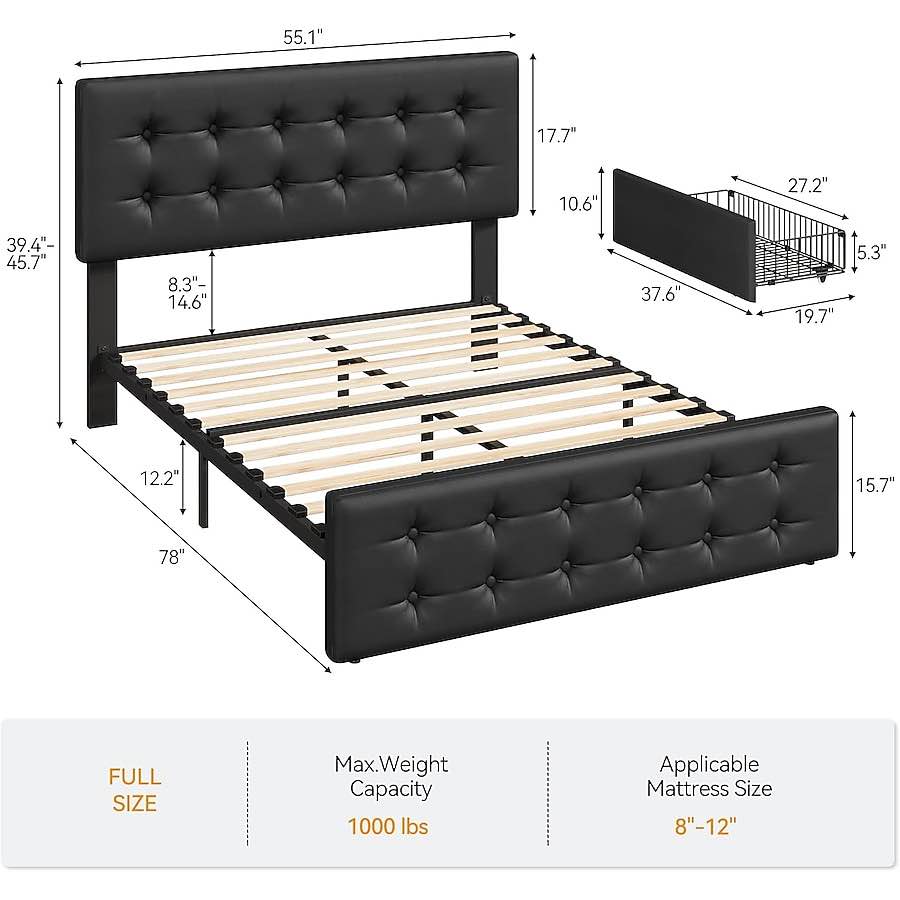 Bed frame SKU PHO-1075M3FJ black leather