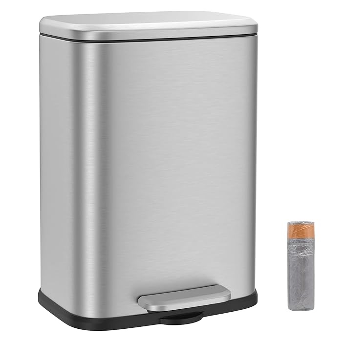 BETHEBEST 3.2 Gallon Small Stainless Steel Trash Can with Lid,Brushed Step Trash Can with Removable Inner Bucket (Silver)