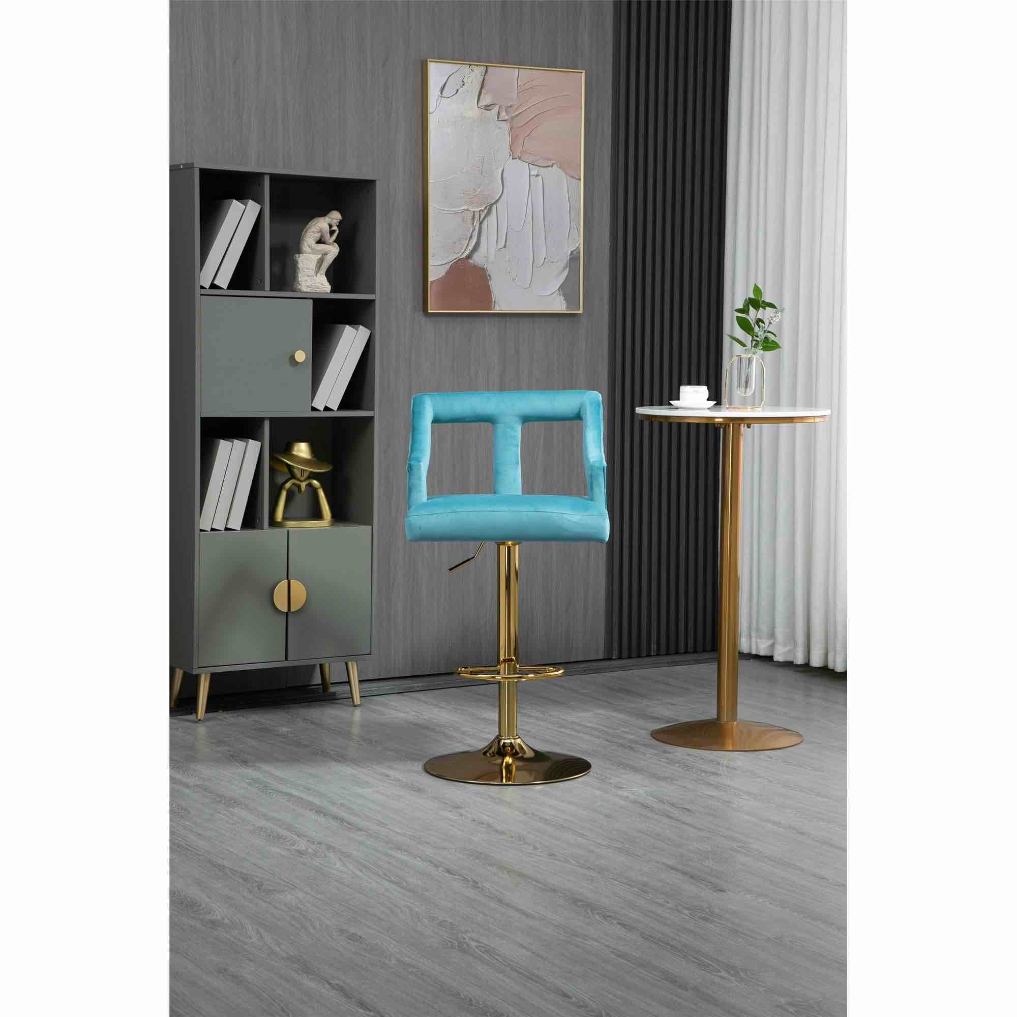 Bar Stool Modern Velvet Adjustable Swivel Bar Stool with Backrest and Footrest Counter Height Dining Chair Kitchen Counter Bar Stool Blue