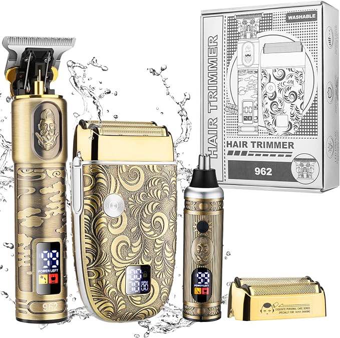 Suttik Professional Hair Clippers and Electric Shavers Set, Beard Trimmer for Men Electric Razor Beard Grooming Kit Hair Trimmer with 2 Foil Head and Limit Combs, Gift for Men, Gray