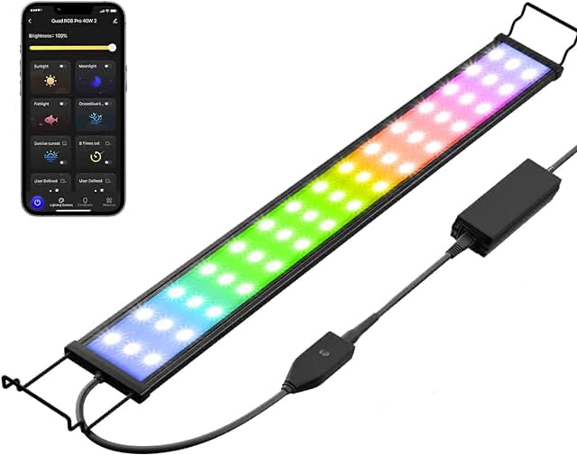 USDGTKN Smart Aquarium Light, LED Light App Control, Full Spectrum Fish Tank Light with 24/7 Lighting Cycle, 5 Modes,8 Timer Color Adjustable Freshwater Plant Tank Light(25W for 18-24inch Tank)