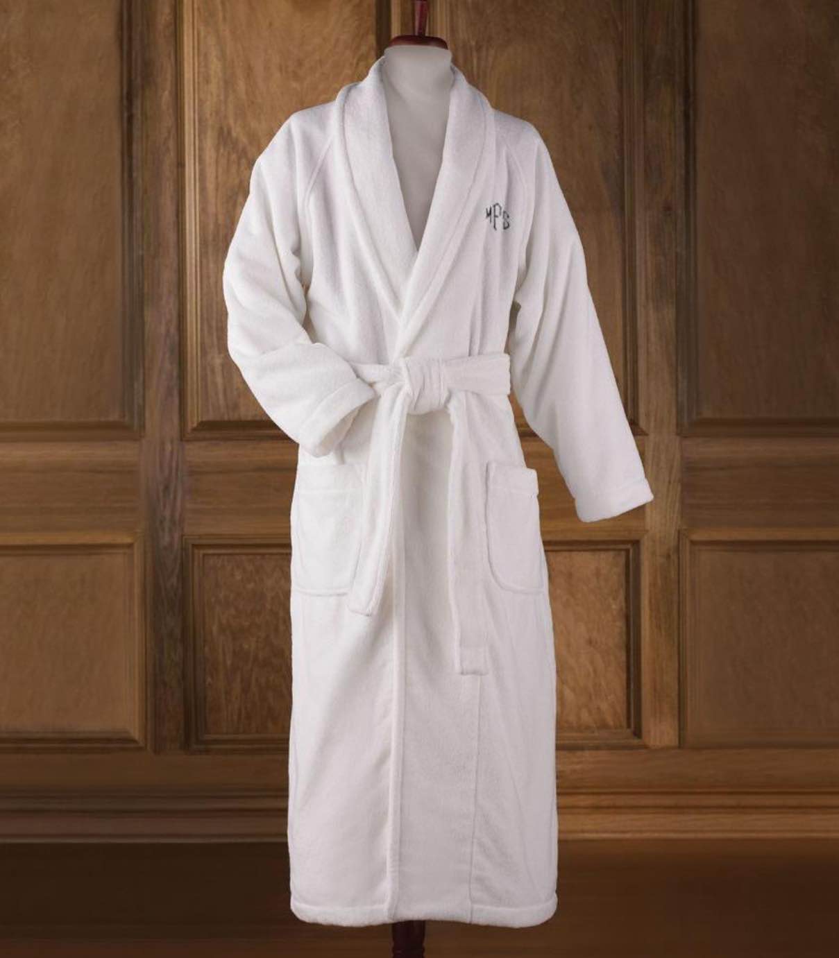 (Size XL)The Monogrammed Genuine Turkish Cotton Luxury Bathrobe (White)
