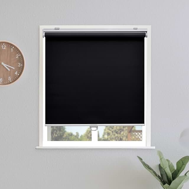 Sunoff Blackout Roller Shades Blinds Cordless for Windows Pull Down Room Darkening Door Blinds with Thermal Insulated Easy to Install for Living Room,Bedroom,Home,Office Bathroom Black 26" W x 72" H 26x72 Black
