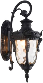 LONEDRUID Outdoor Wall Light Fixtures Black 16.93?Ç¥H Exterior Wall Lantern Waterproof Sconce Porch Lights Wall Mount with Hammered Glass Shade for House