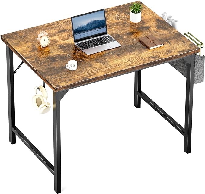 OLIXIS Computer Small Desk 32 Inch Home Office Writing Study Work Storage Bag Headphone Hooks Simple Modern Wood Kids Student Table