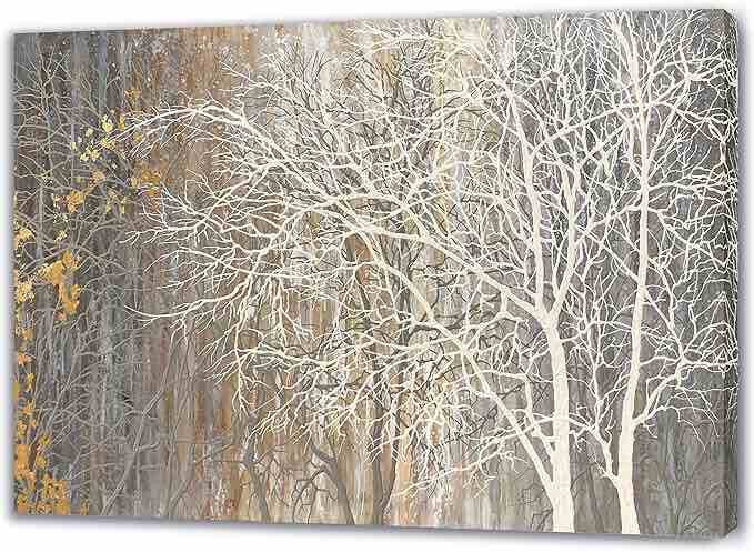 Yihui Arts White Birch Trees Painting 3D Canvas Art On Canvas Abstract Artwork Art Wood Inside Framed Hanging Wall Decoration Abstract Painting One Panel for Home Modern Decor