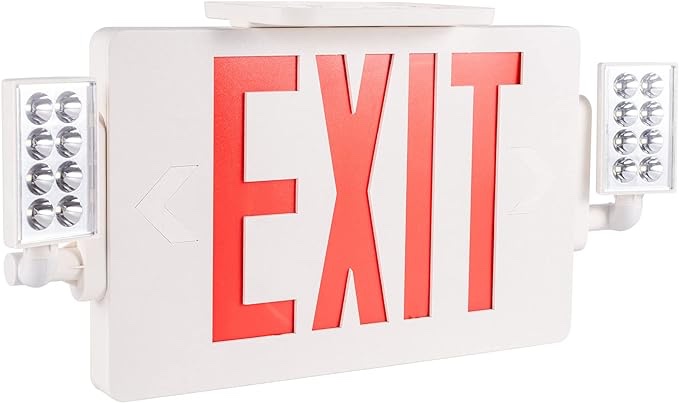 Sunco Lighting LED Exit Signs with Emergency Lights, Double Sided Adjustable LED Emergency Combo Light with Backup Battery, Hard Wired, Commercial Grade, 120-277V, Fire Resistant (UL 94V-0) 1 Pack