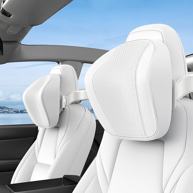 LATIT Tesla Headrest Pillow Height Adjustable Tesla Model Y/3 Accessories Neck Pillow Car Seat Pillow Head Neck Rest Cushion with Brackets, Hidden Hook(1 Pack)