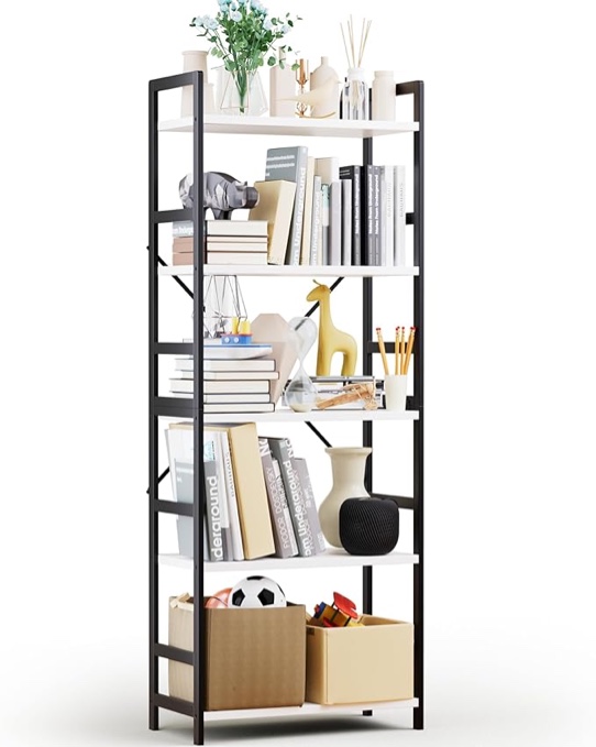 Exabang Black Tall Wood 5 Tier Bookshelf - Bamboo Bookcase Shelf Organizer for Bedroom Living Room and Office