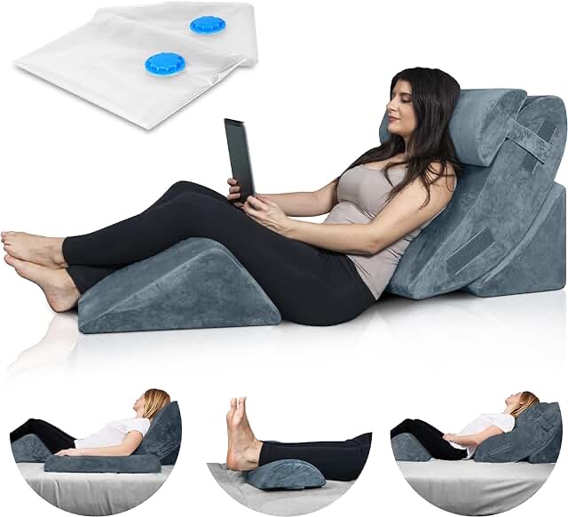 Lunix LX13 6pcs Orthopedic Bed Wedge Pillow Set, Post Surgery Memory Foam for Back, Neck and Leg Pain Relief, Sitting Pillow, Comfortable and Adjustable Pillows Acid Reflux and GERD for Sleeping Navy