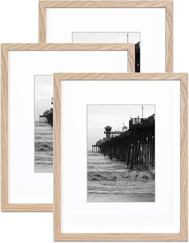 Picture Frame11x14 mat to 8x10 set of 3 Natural, Minimalist 11x14 Poster Frame, 11"x14"Wood Frame, HD Tempered Glass MDF Wood Picture Frames for Wall Art Photo and Prints for Home Decor