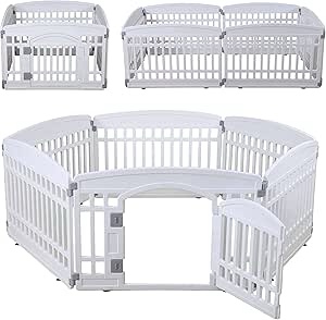 Pet Playpen for Dogs Heavy Plastic Puppy Exercise Pen Indoor Outdoor Small Pets Fence Puppies Folding Cage 6 Panels for Puppies and Small Dogs House Supplies (White 6*Panel)