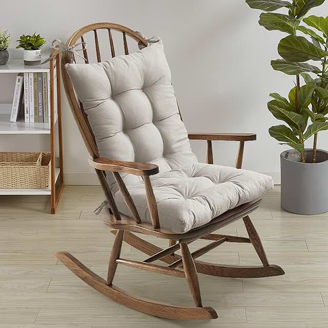 Sweet Home Collection Rocking Chair Cushion Premium Tufted Pads Non Skid Slip Backed Set of Upper and Lower with Ties, 1 Count (Pack of 1), Linen