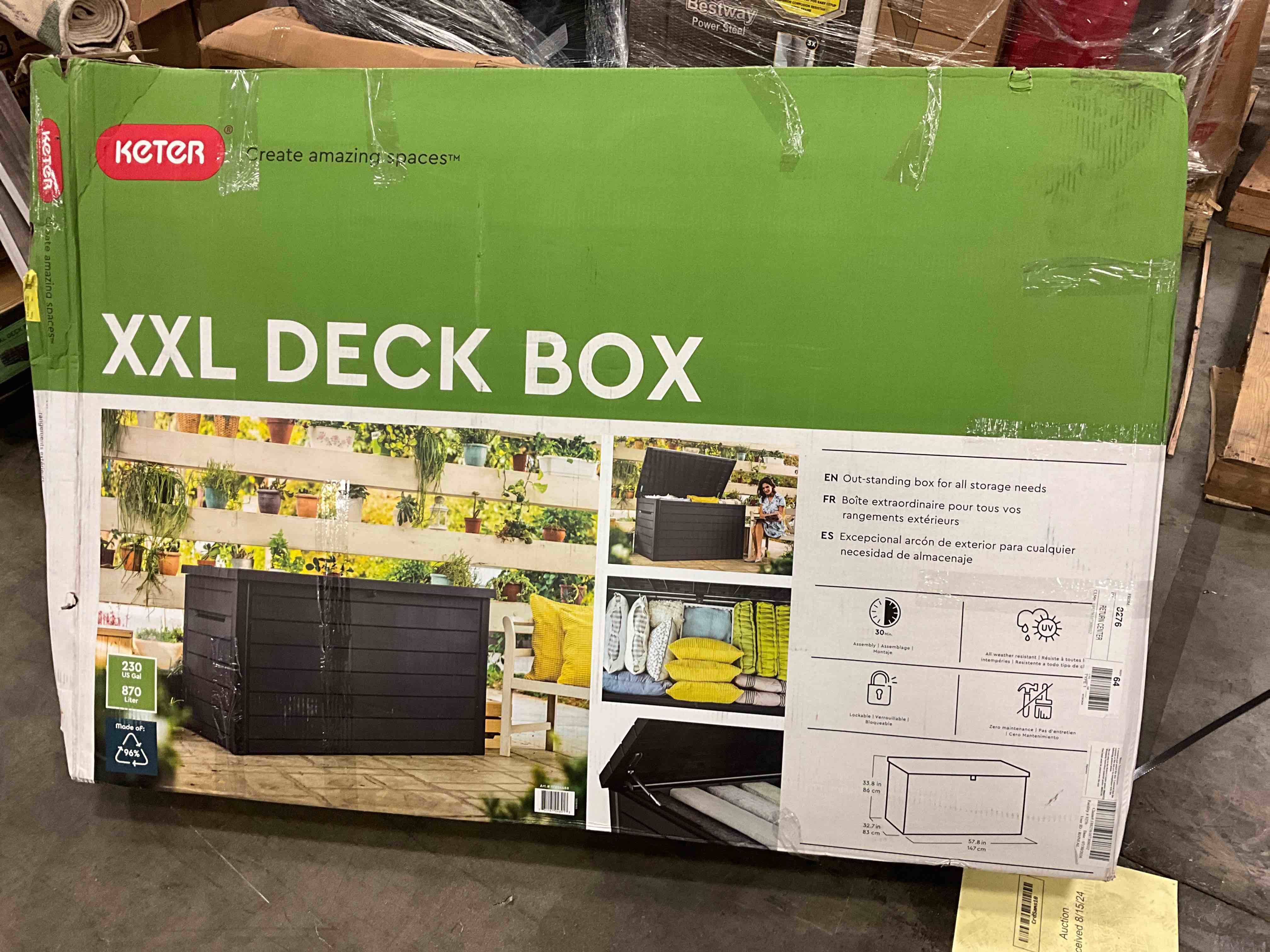 Keter Java XXL 230 Gallon Resin Rattan Look Large Outdoor Storage Deck