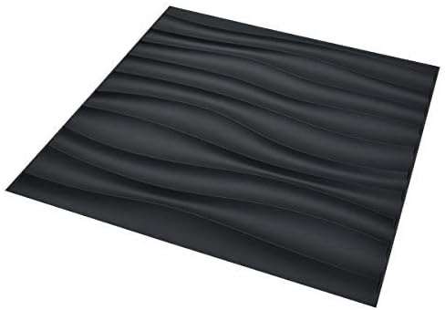 Art3d PVC Wave Board Textured 3D Wall Panels, Black, 19.7" x 19.7" (12 Pack)