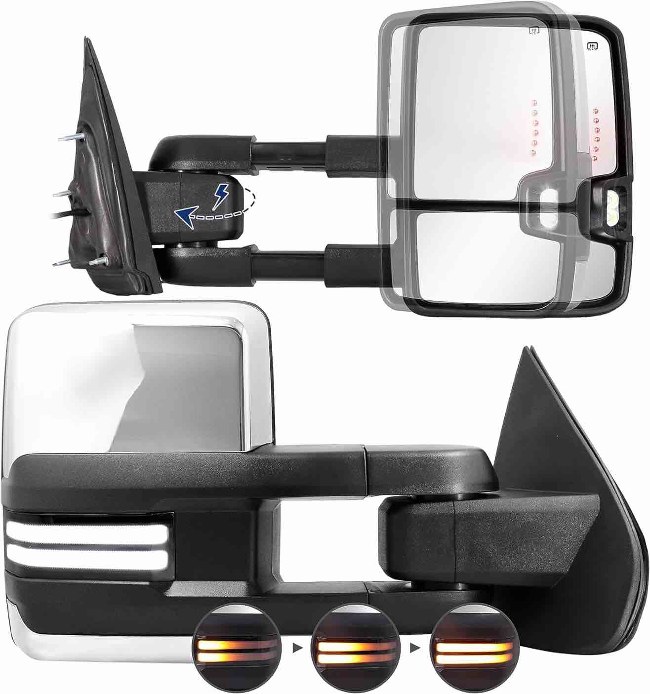 Power Folding Mirror for Silverado Sierra - Compatible with 2014-2018 Chevy Silverado GMC Sierra with Switchback Running Turn Signal Light Power Adjustment Tow Mirror Heated Power-Folding Paint Black
