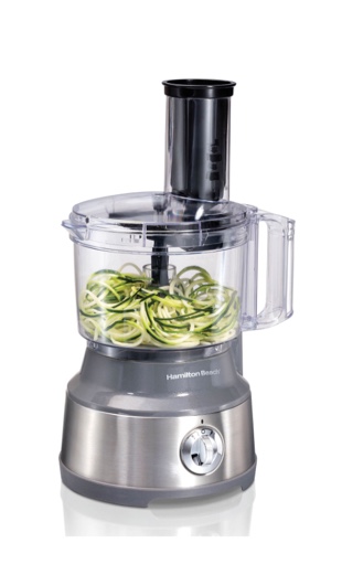 Hamilton Beach Food Processor & Vegetable Chopper for Slicing, Shredding, Mincing, and Puree, 10 Cups + Veggie Spiralizer makes Zoodles and Ribbons, Grey and Stainless Steel (70735) Grey and Stainless Steel 10 Cups + Veggie Spiralizer makes Zoodles and Ri