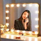 LUXFURNI Vanity Mirror with Lights, Makeup Mirror with Lights 18 Dimmable Bulbs, Hollywood Lighted Mirror for Bedroom, Smart Touch Control, 3 Color Lighting, Gold