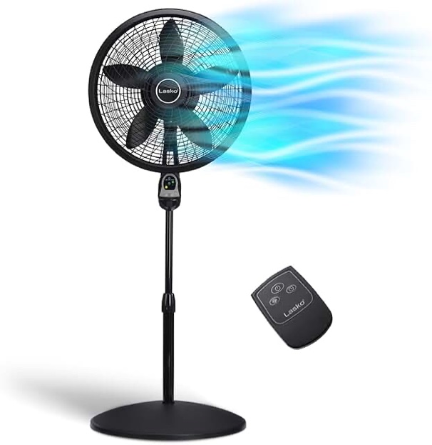 Lasko Whisper Force 18  EcoQuiet DC Motor Pedestal Fan Remote  52  H  Black  S18708  New