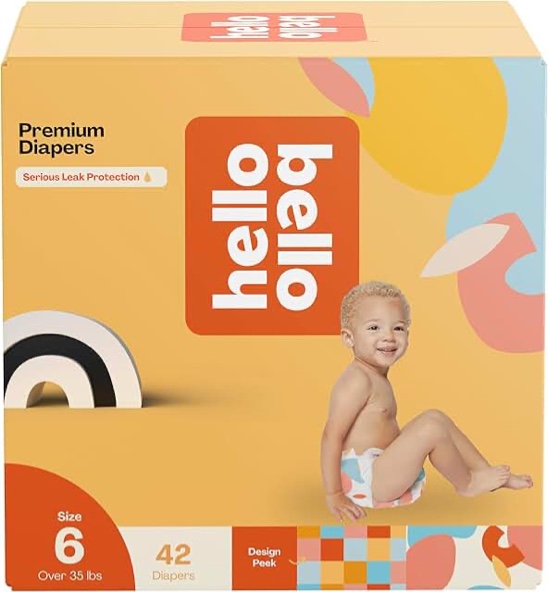 Hello Bello Premium Diapers Size 6, Honeysuckle Designs, 42ct Club Box, Hypoallergenic and Extra Absorbent