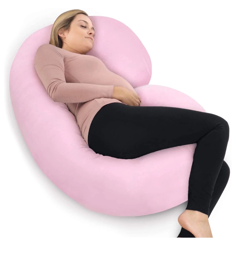 PharMeDoc Pregnancy Pillow with Light Pink Jersey Cover - C Shaped Body Pillow for Pregnant Women